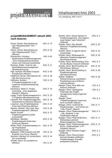 Inhaltsverzeichnis 2003