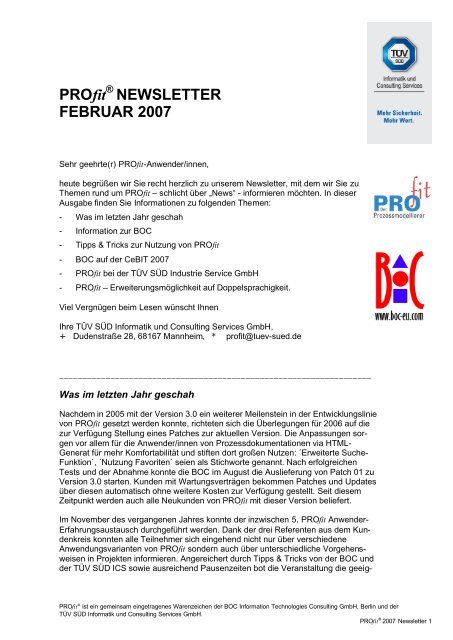 PROfit NEWSLETTER FEBRUAR 2007 - TÃV SÃ¼d