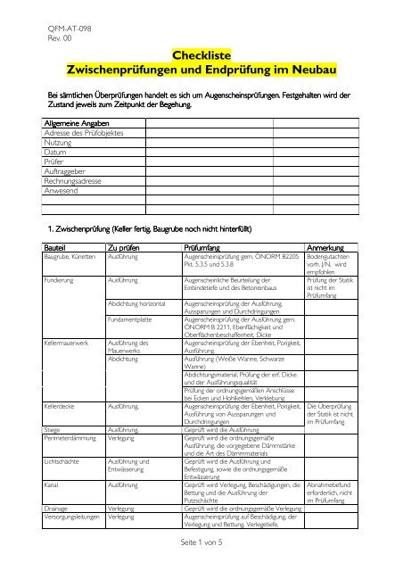 Checkliste Neubau