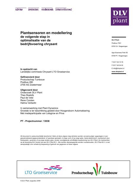 Plantsensoren en modellering - Productschap Tuinbouw