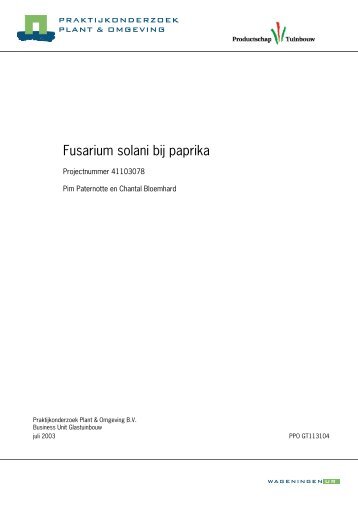Fusarium solani bij paprika - Productschap Tuinbouw