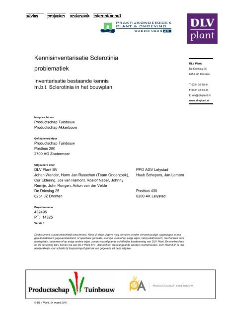 Kennisinventarisatie Sclerotinia problematiek - Productschap ...