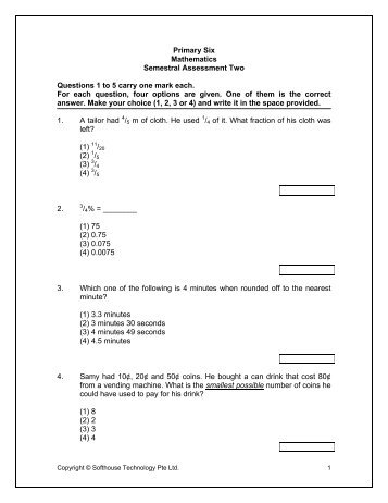 Primary Six Mathematics Semestral Assessment ... - FreeExamPapers