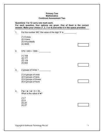 Primary Two Mathematics Continual Assessment ... - FreeExamPapers