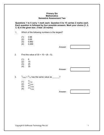Primary Six Mathematics Semestral Assessment ... - FreeExamPapers