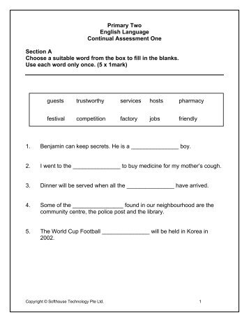 Primary Two English Language Continual ... - FreeExamPapers