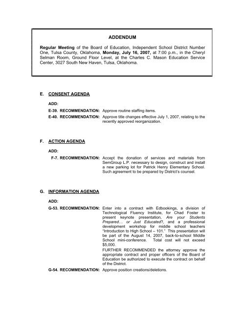 Addendum Example For School ADDENDUM - Tulsa Public Schools