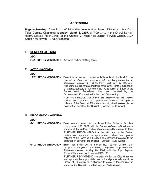 Addendum Example For School ADDENDUM - Tulsa Public Schools