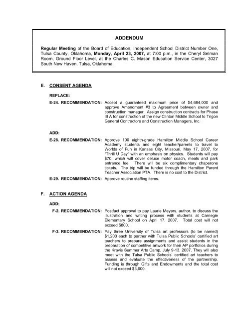 ADDENDUM - Tulsa Public Schools