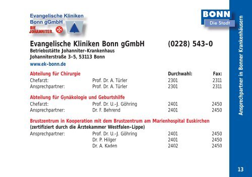 Ansprechpartner in der Onkologie - Tumorzentrum Bonn eV