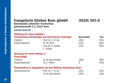 Ansprechpartner in der Onkologie - Tumorzentrum Bonn eV