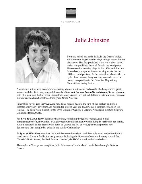 Julie Johnston - Tundra Books