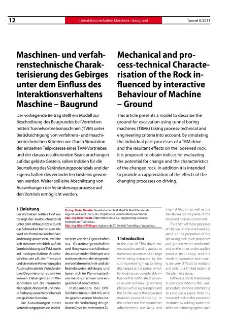 Maschinen- und verfah- renstechnische Charak- terisierung ... - Tunnel