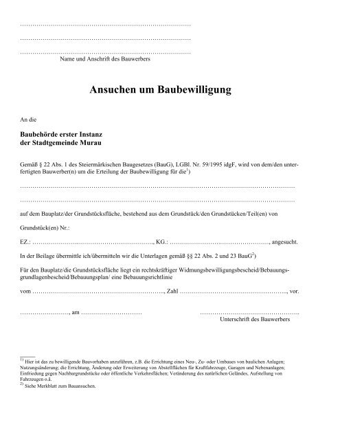 Ansuchen um die Erteilung der Baubewilligung (25 KB - Murau