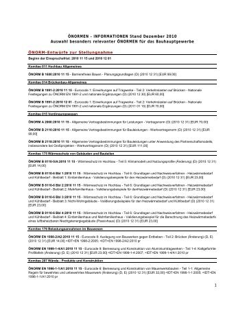 ÃNORMEN â INFORMATIONEN Stand Dezember 2010 Auswahl ...