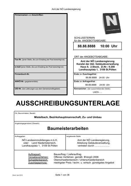 Muster Fa R Ausschreibungsunterlage Fassung 04 2010 Pdf