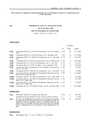 B VERORDNUNG (EWG) Nr. 3821/85 DES RATES vom 20 ...