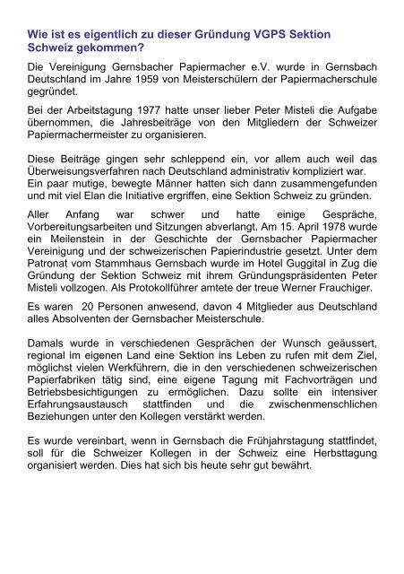 30 Jahre VGP Sektion Schweiz - gernsbacher-meister.de