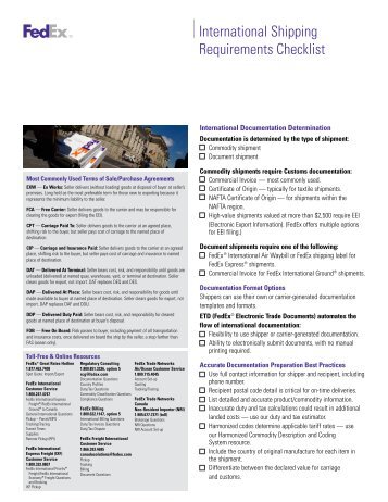 International Shipping Requirements Checklist PDF - FedEx