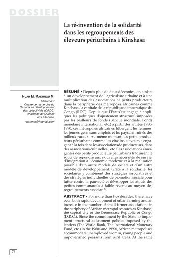 La ré-invention de la solidarité dans les regroupements ... - CIRIEC