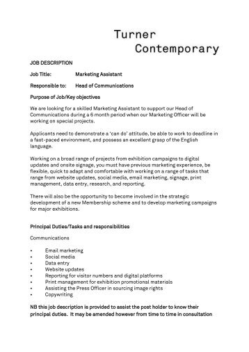 marketing assistant job vacancy turner contemporary