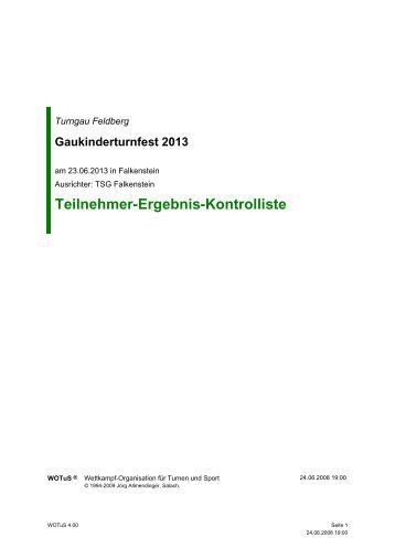 Teilnehmer-Ergebnis-Kontrolliste Gauki 2013 - Turngau Feldberg