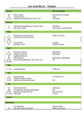 AUF EINEN BLICK: TERMINE - Turngau Nordschwarzwald