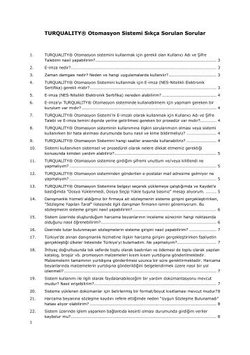 TURQUALITYÂ® Otomasyon Sistemi SÄ±kÃ§a Sorulan Sorular