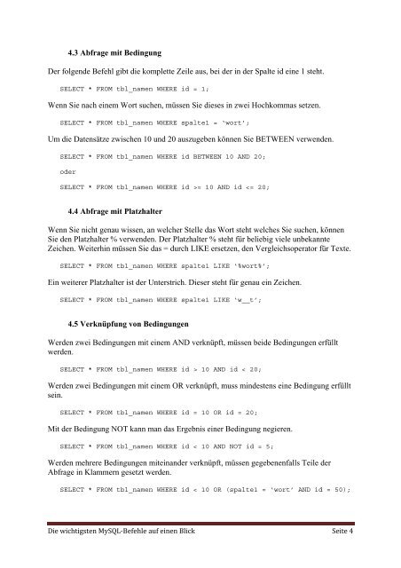 Übersicht der wichtigsten MySQL-Befehle