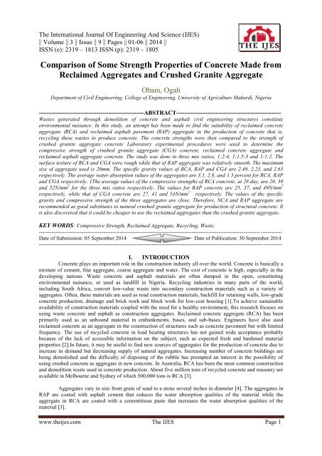 Comparison Of Some Strength Properties Of Concrete Made From Reclaimed Aggregates And Crushed Granite Aggregate