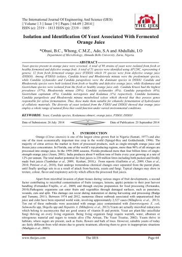 Isolation and Identification Of Yeast Associated With Fermented Orange Juice