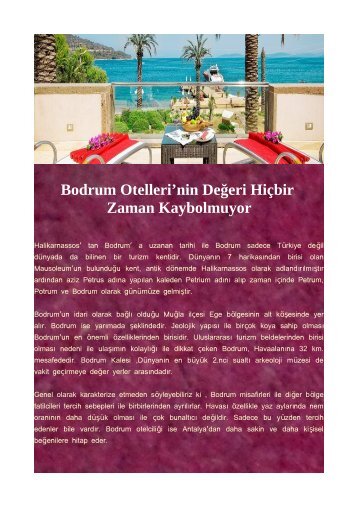 Bodrum Otelleri’nin Değeri Hiçbir Zaman Kaybolmuyor