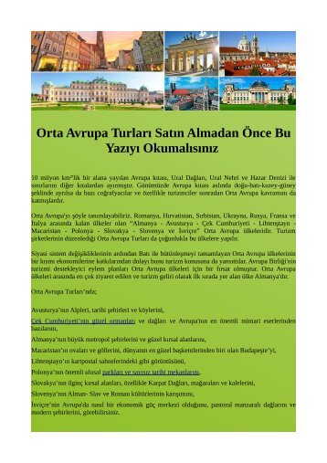 Orta Avrupa Turları Satın Almadan Önce Bu Yazıyı Okumalısınız