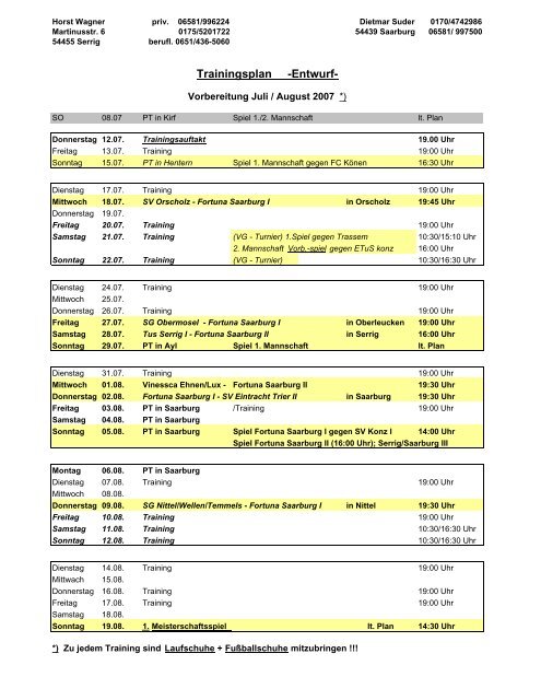 Trainingsplan -Entwurf- - TuS Fortuna Saarburg