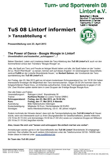 TuS 08 Lintorf informiert > Tanzabteilung - TUS 08 Lintorf e.V.