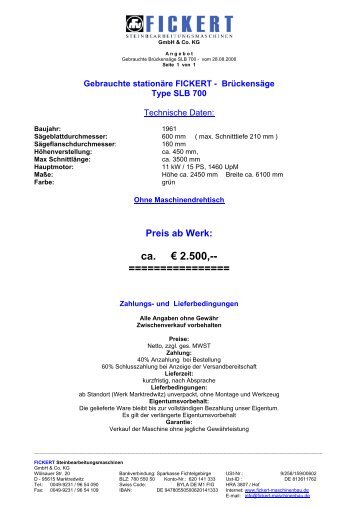 Preis ab Werk: ca.  â¬ 2.500 - Fickert GmbH & co. KG ...