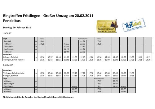 Ringtreffen Frittlingen - Großer Umzug am 20.02.2011 Pendelbus
