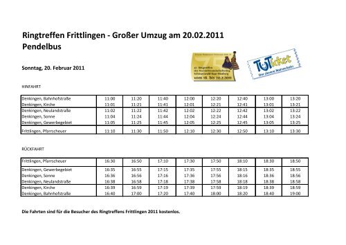 Ringtreffen Frittlingen - Großer Umzug am 20.02.2011 Pendelbus