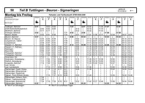 50 Teil B Tuttlingen - Beuron - Sigmaringen Montag bis ... - TUTicket