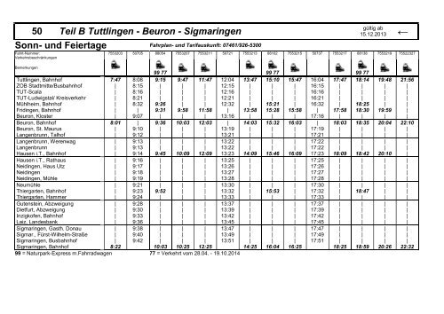 50 Teil B Tuttlingen - Beuron - Sigmaringen Montag bis ... - TUTicket