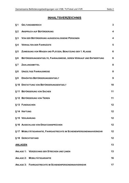 Gemeinsame Beförderungsbedingungen von VSB, TUTicket und VVR