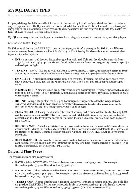 MySQL Data Types - Tutorials Point