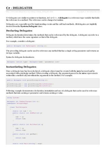 C# Delegates - Tutorials Point