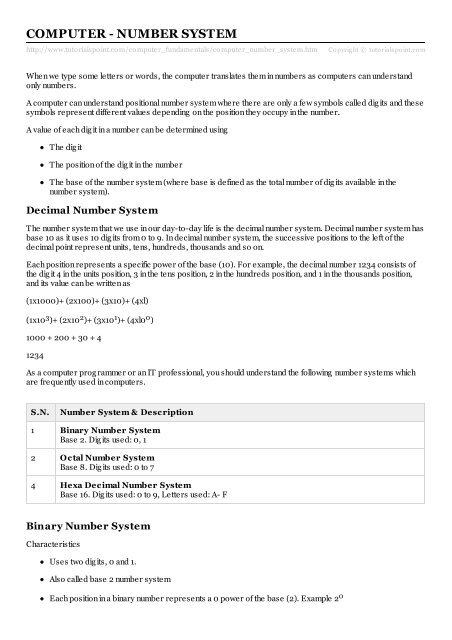 Computer - Number System - Tutorials Point
