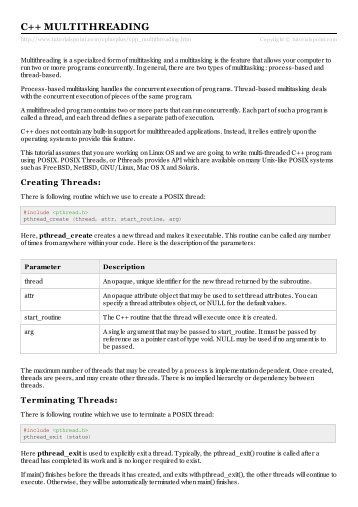 C++ Multithreading - Tutorials Point