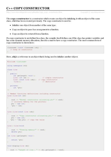 C++ Copy Constructor - Tutorials Point