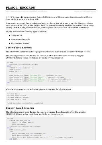 PL/SQL Records - Tutorials Point