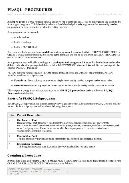 PL/SQL Procedures - Tutorials Point