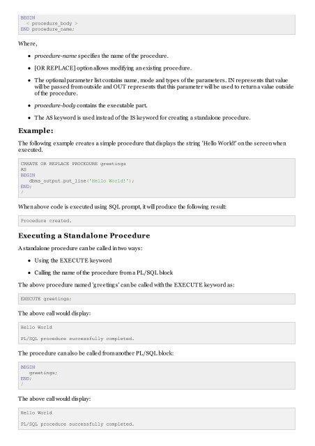 PL/SQL Procedures - Tutorials Point