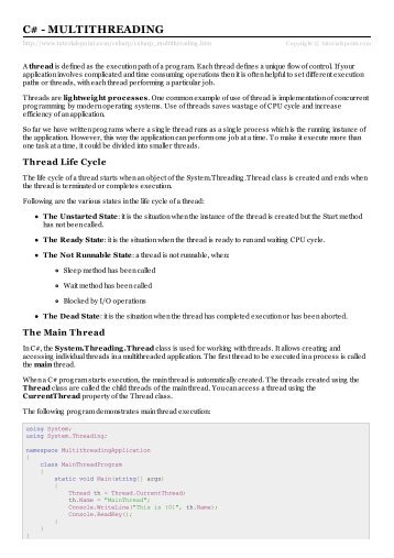 C# Multithreading - Tutorials Point